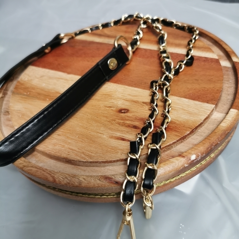 BLACK and gold long shoulder bag strap wallet on chain WOC